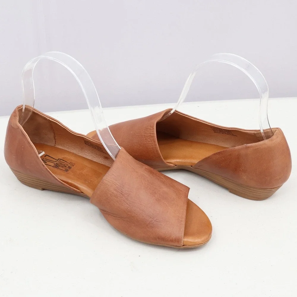 Miz Mooz d'Orsay Sandals Women 6.5 Brown Leather Open Toe Wedge Boho Chic Earthy